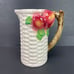 Ceramic White Basket Weave Pitcher Hand Painted Fruit Branch Vintage Farmhouse