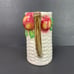 Ceramic White Basket Weave Pitcher Hand Painted Fruit Branch Vintage Farmhouse