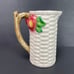 Ceramic White Basket Weave Pitcher Hand Painted Fruit Branch Vintage Farmhouse