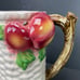 Ceramic White Basket Weave Pitcher Hand Painted Fruit Branch Vintage Farmhouse