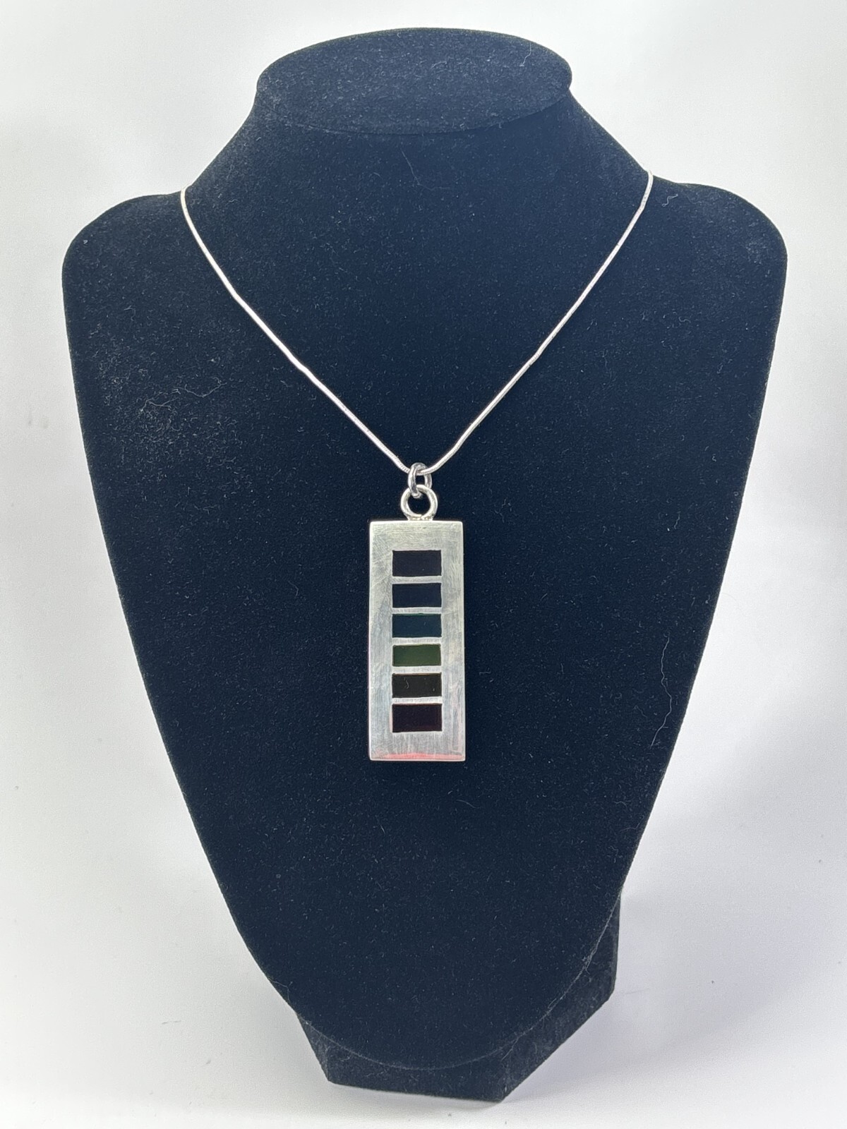 RF Sterling Silver 925 Rainbow Necklace 24" Pride Stained Glass Modern Art