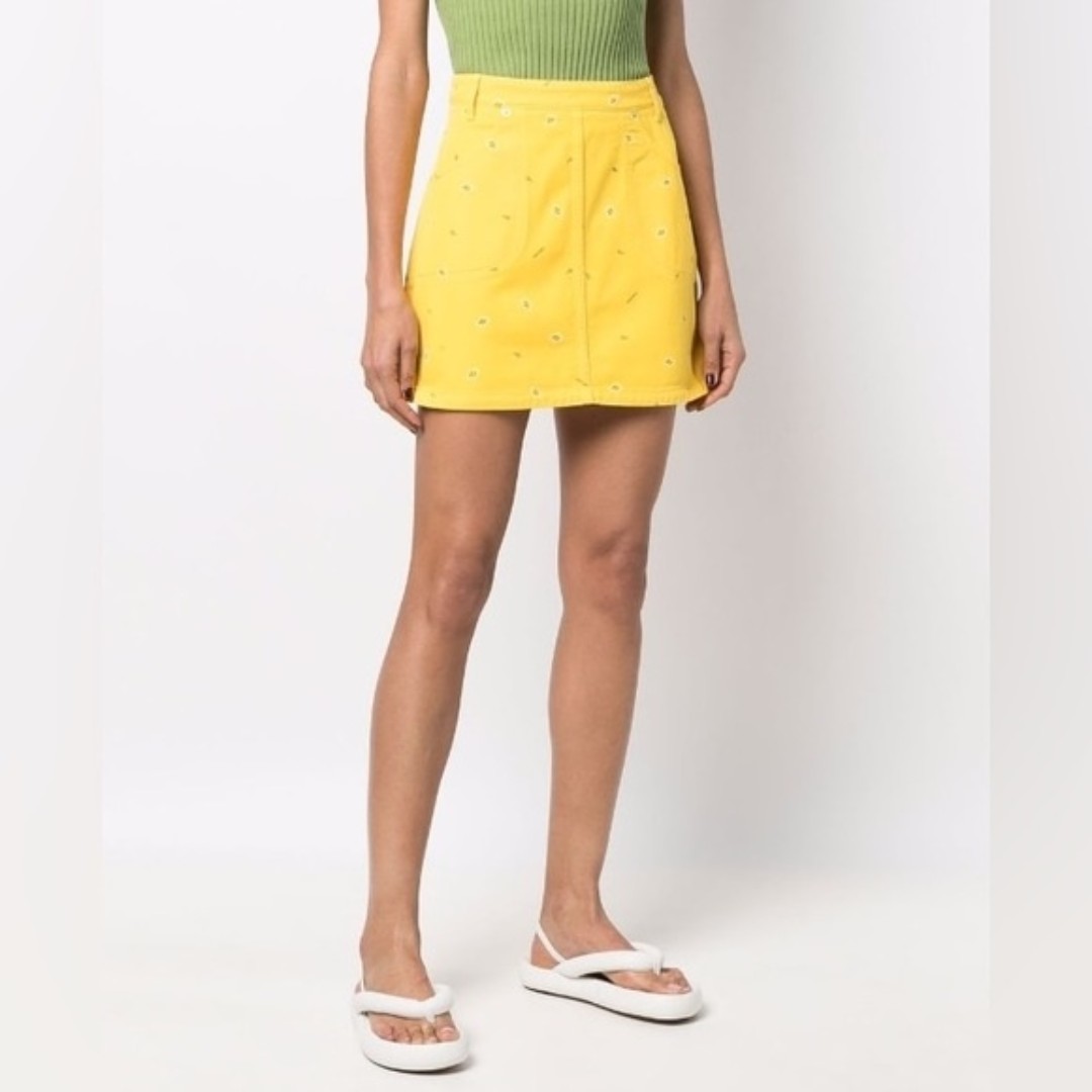 Kenzo - Paisley-Print Yellow Mini A-Line Denim/Jean Skirt NWT
