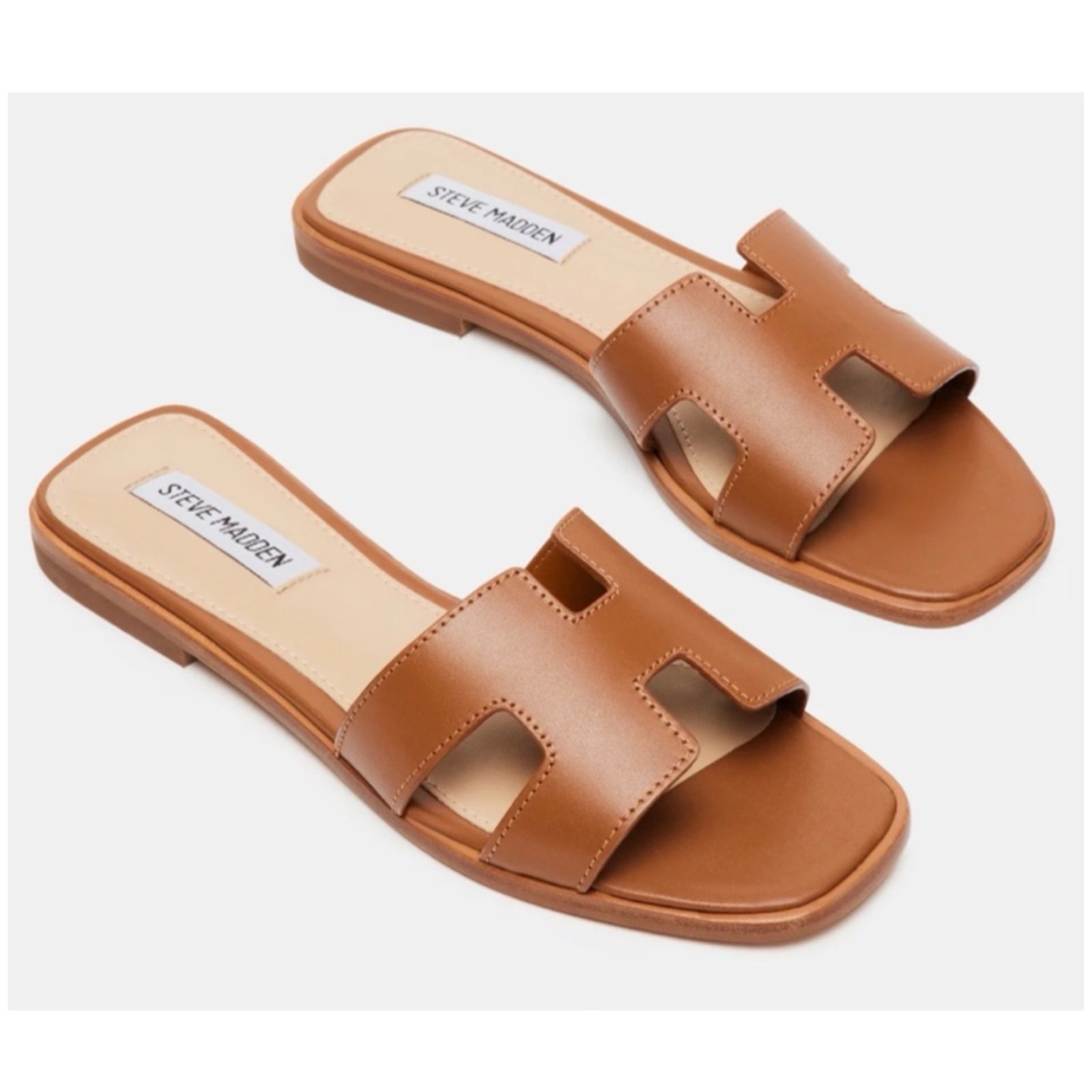 Steve Madden Hadyn Leather Women Sandals Cognac Color -Size 9