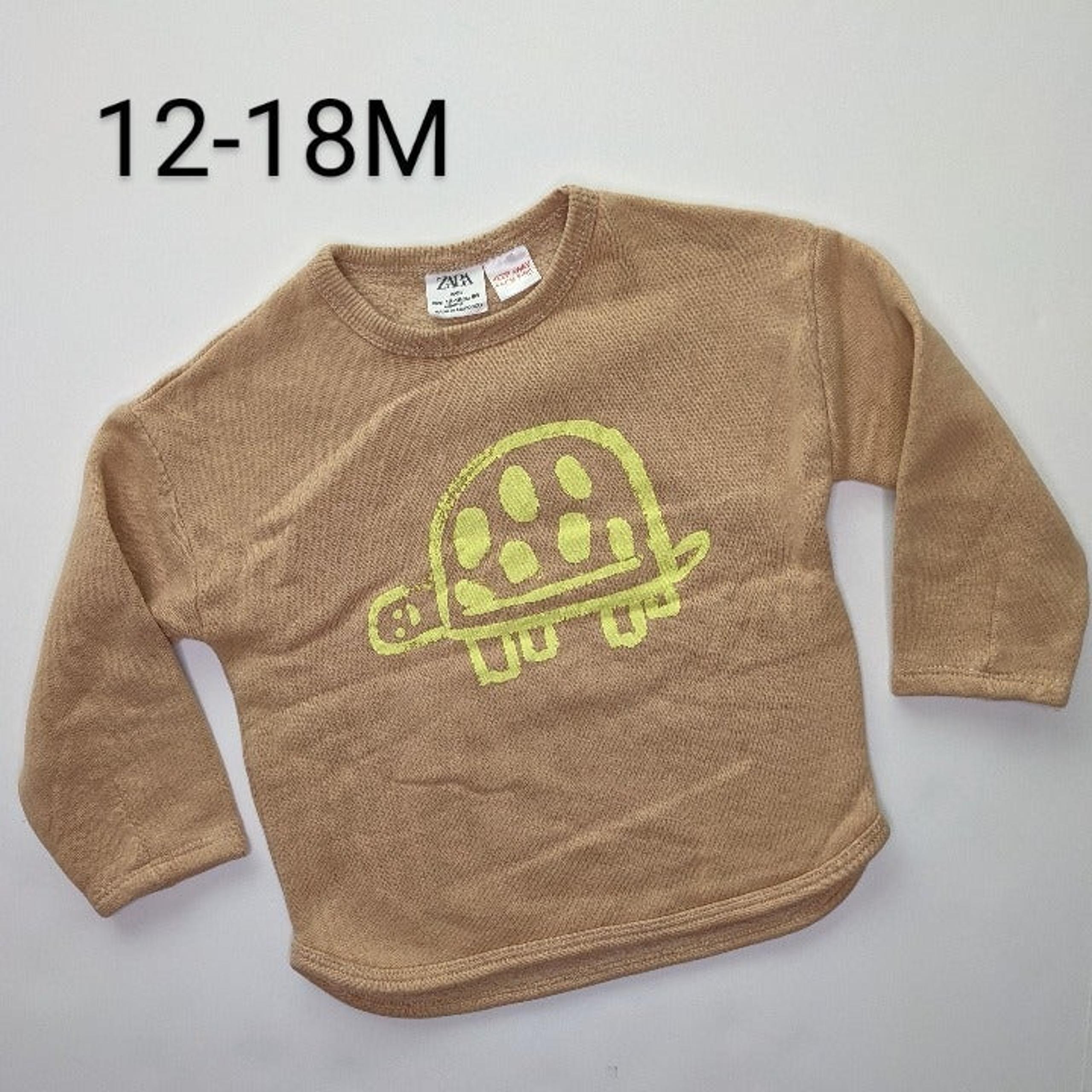 NWOT Zara Baby Boys / Girls Beige Turtle Sweatshirt, 12-18M