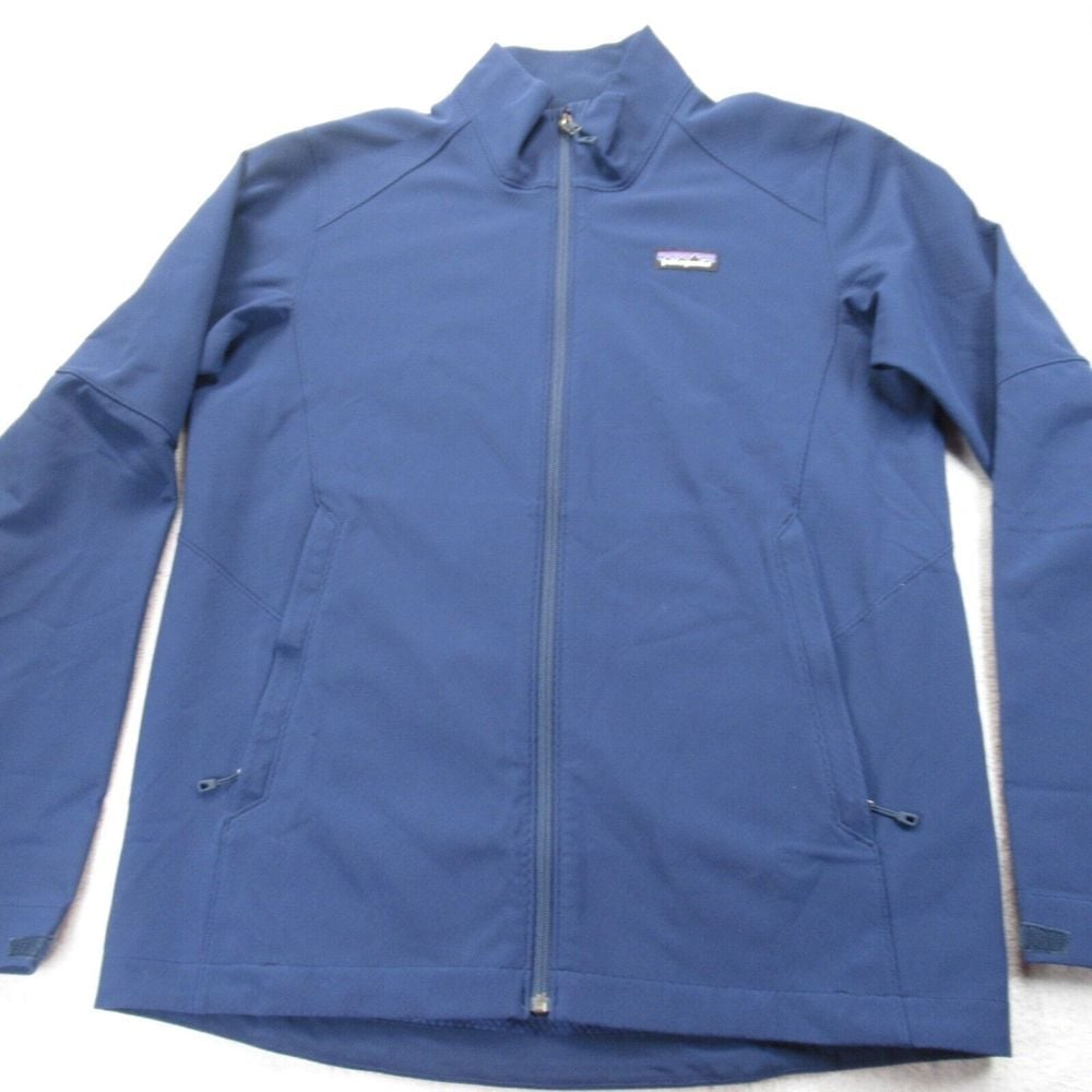 Patagonia M'z Adze Jacket Mens Medium Blue Zip Pockets Adjustable Hem Logo Zip