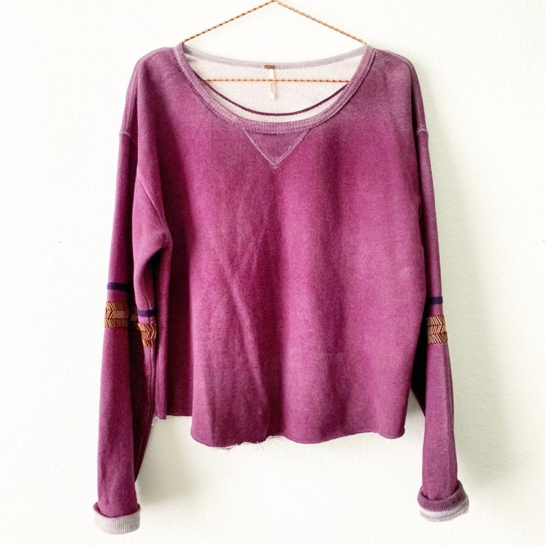 FREE PEOPLE embellished sleeve beaded pullover sweatshirt XS harper sweater