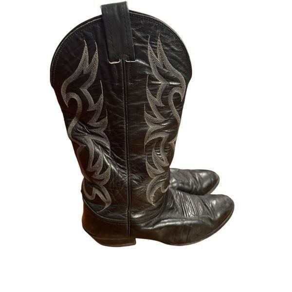 Men's Nocona Black Leather Round Toe Western Cowboy Boots Size 8