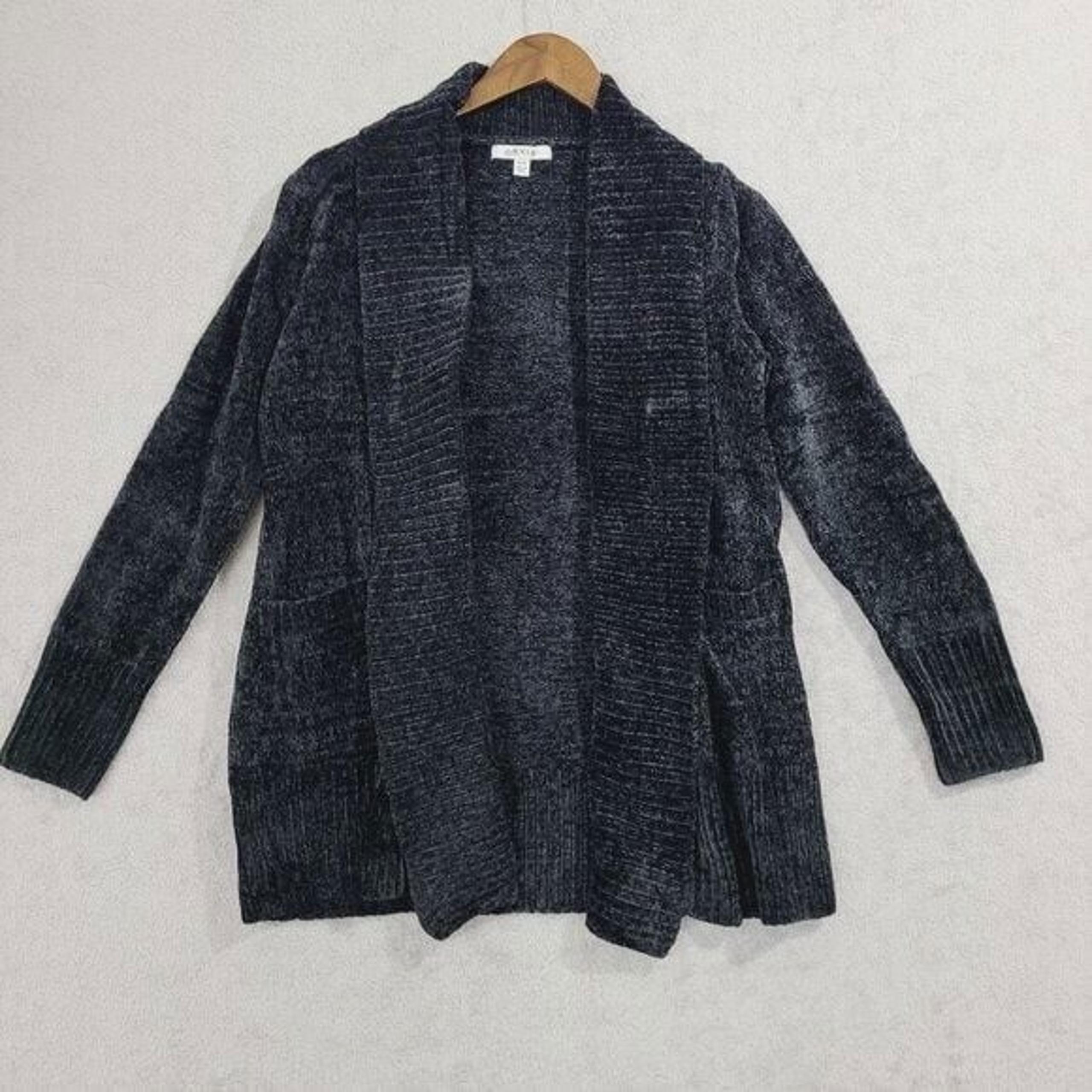 NEW Orvis Womens M Open Front Cardigan Sweater Charcoal Black Ribbed M