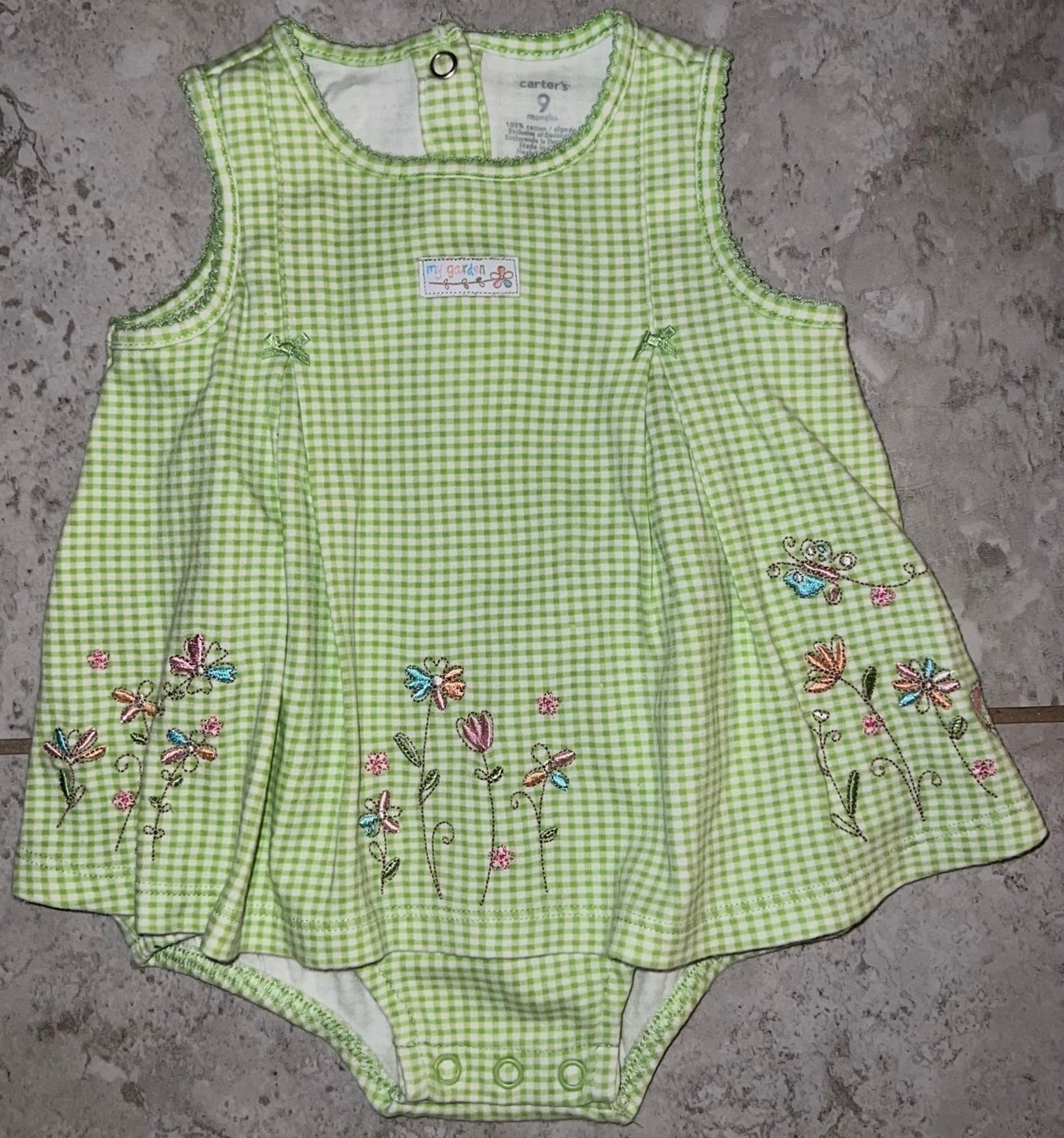 Carter’s Girl’s Checkered Gingham Embroidered Garden Romper Dress