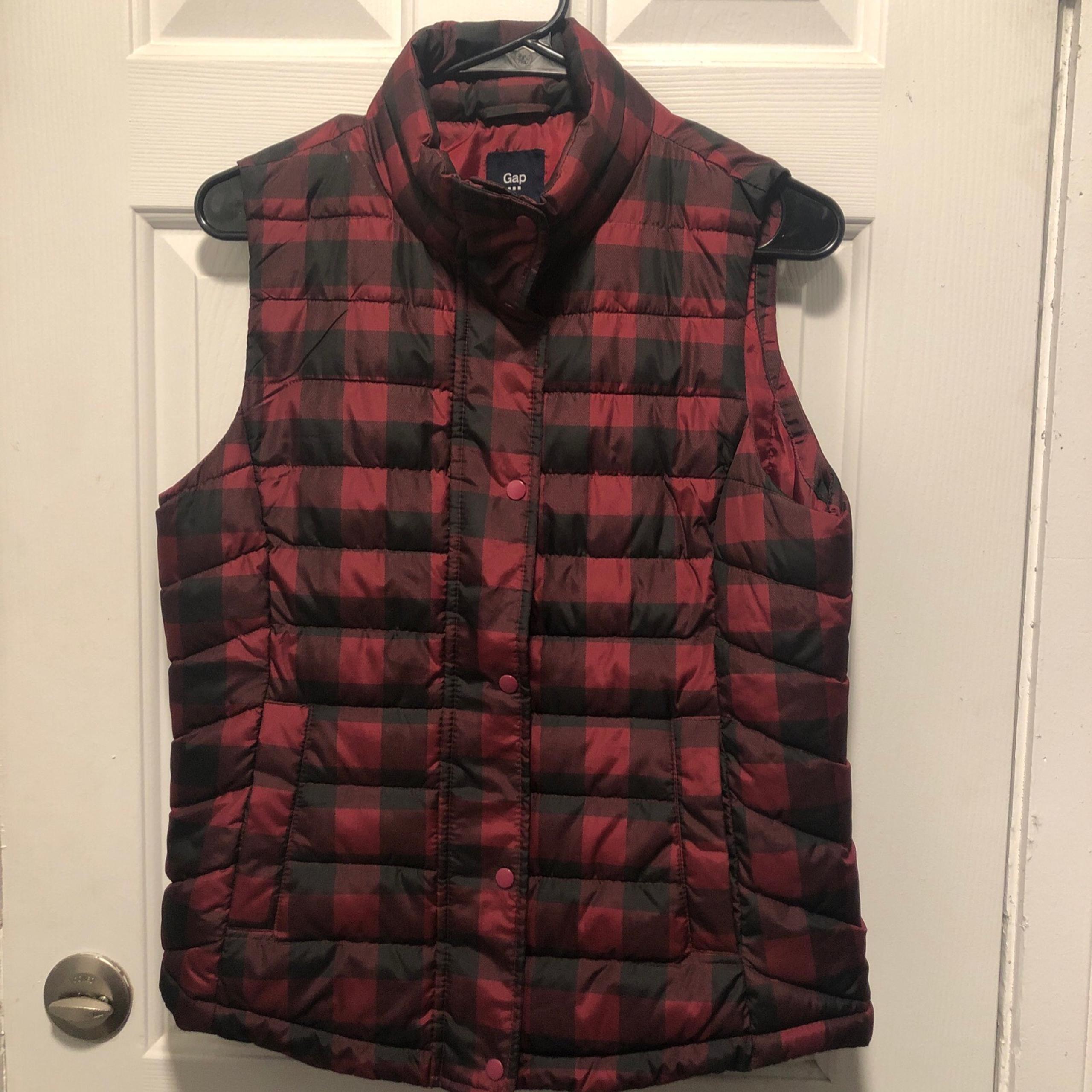 Gap Vest Womens S Red Black Quilted Snap Gilet  Puffer Jacket Coat Preppy Casual