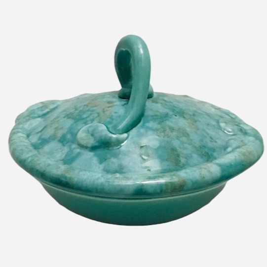 Vintage California USA Pottery 805 Turquoise Lazy Susan Serving Bowl W Lid MCM