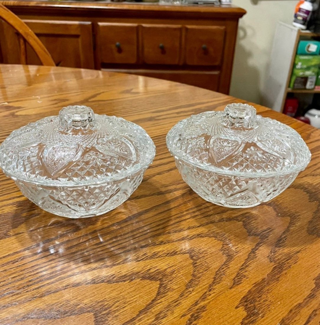 Crystal Candy Dishes With Hearts Set of 2