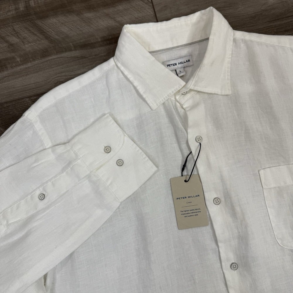 Peter Millar Crown Men's Coastal Linen Sport Shirt White Size Large NWT 160