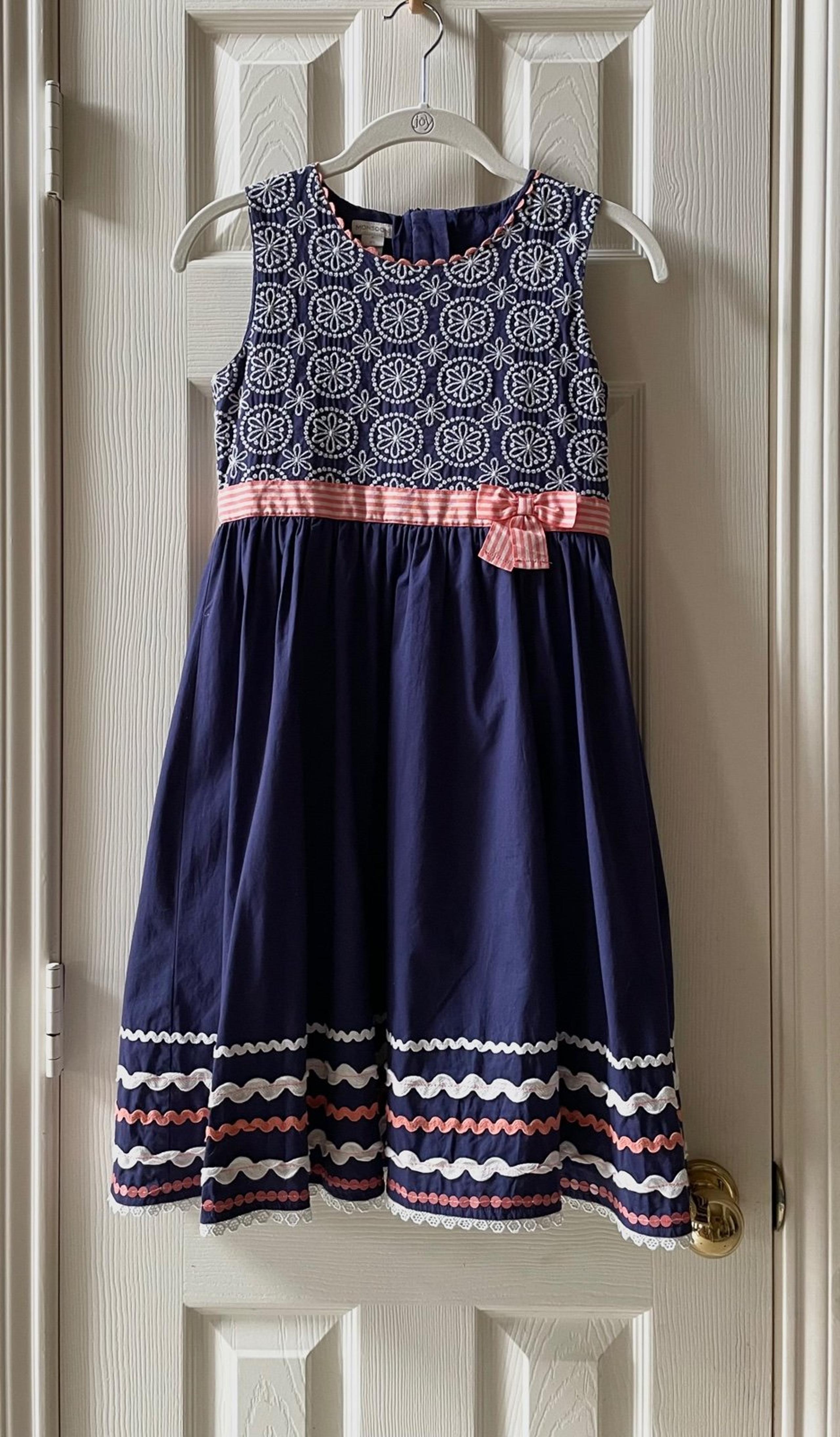 Monsoon embroidered navy girl's dress