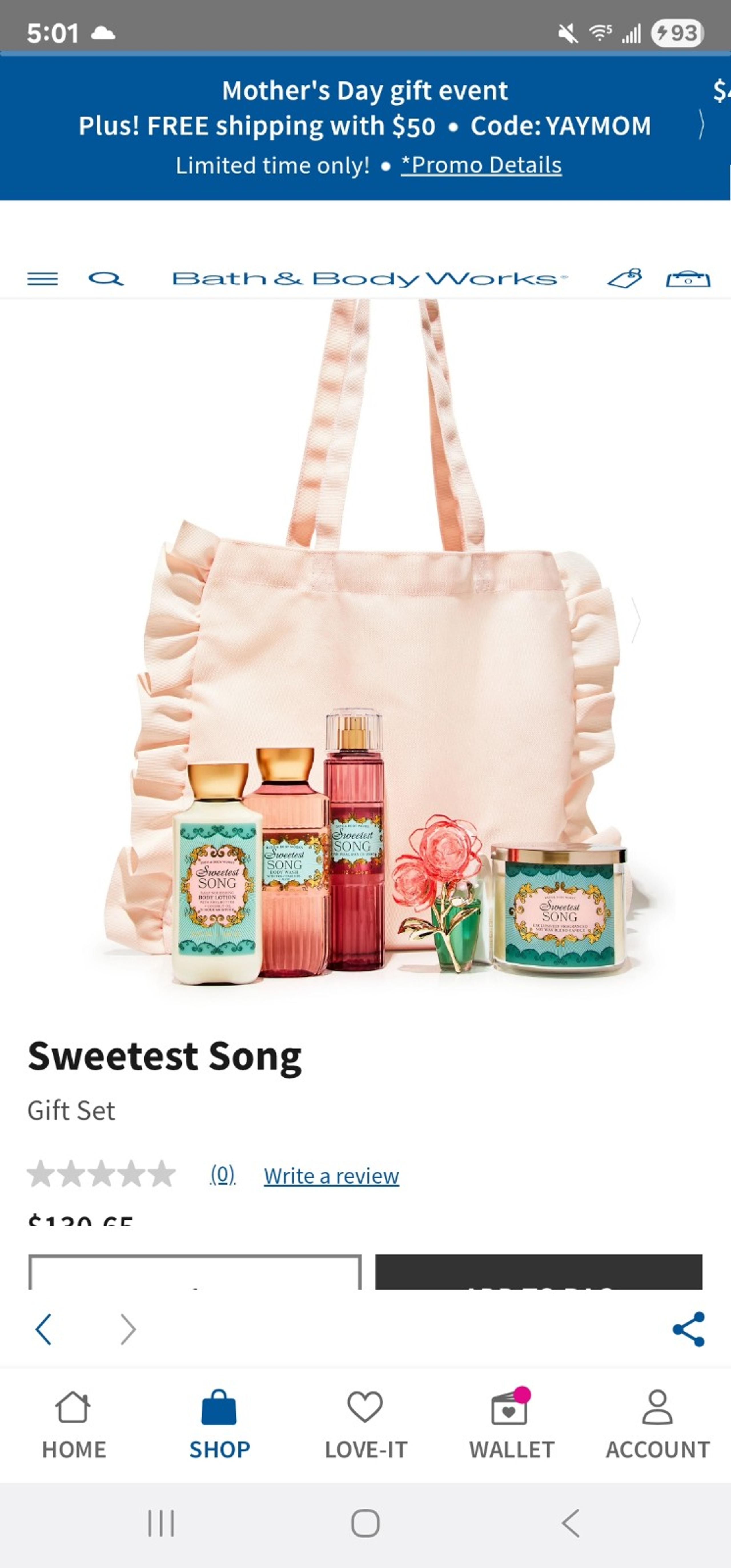 Bbw sweetest song mother's day tote w 3 wick candle, body mist...etc...