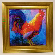 Beautiful Hand Textured Art Canvas Print Rooster in Gold Frame