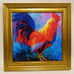 Beautiful Hand Textured Art Canvas Print Rooster in Gold Frame