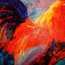 Beautiful Hand Textured Art Canvas Print Rooster in Gold Frame