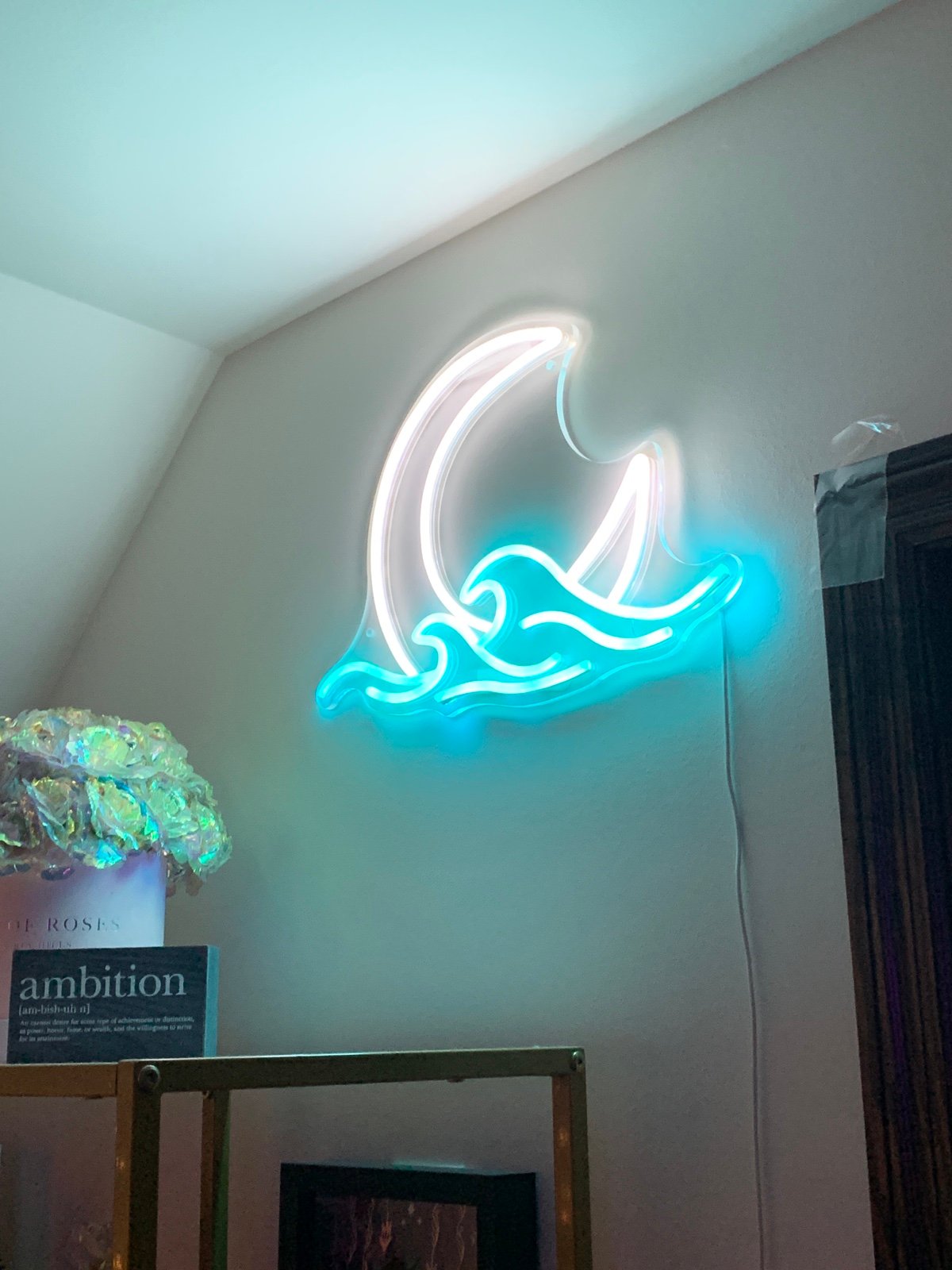 Blue and white neon light