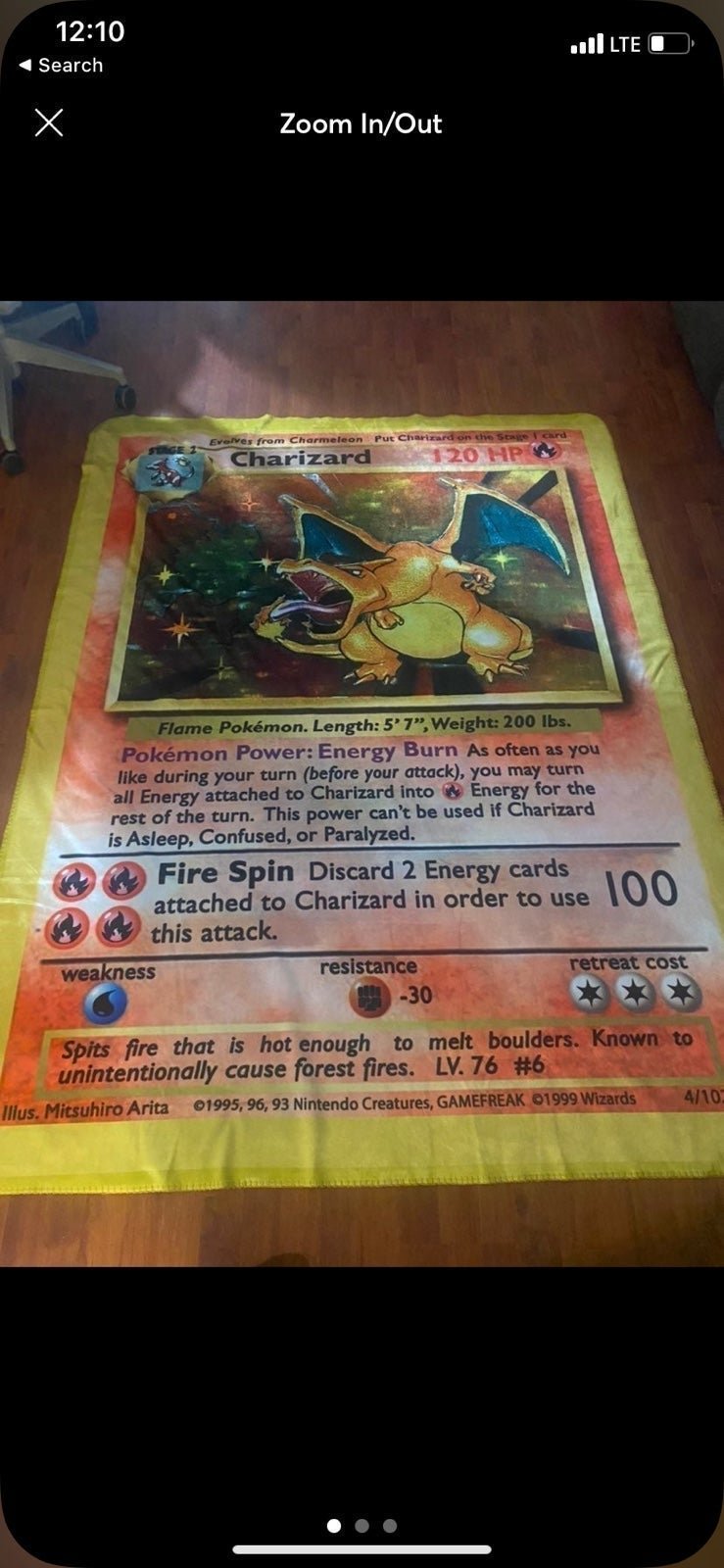 Pokemon Charizard Blanket Extra Large Rare