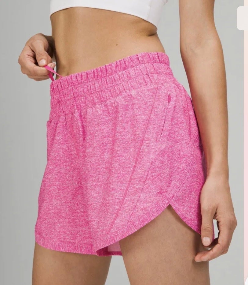 Lululemon Track That Mid Rise Short 5” Lined Heather Lux Sonic Pink Sz 2