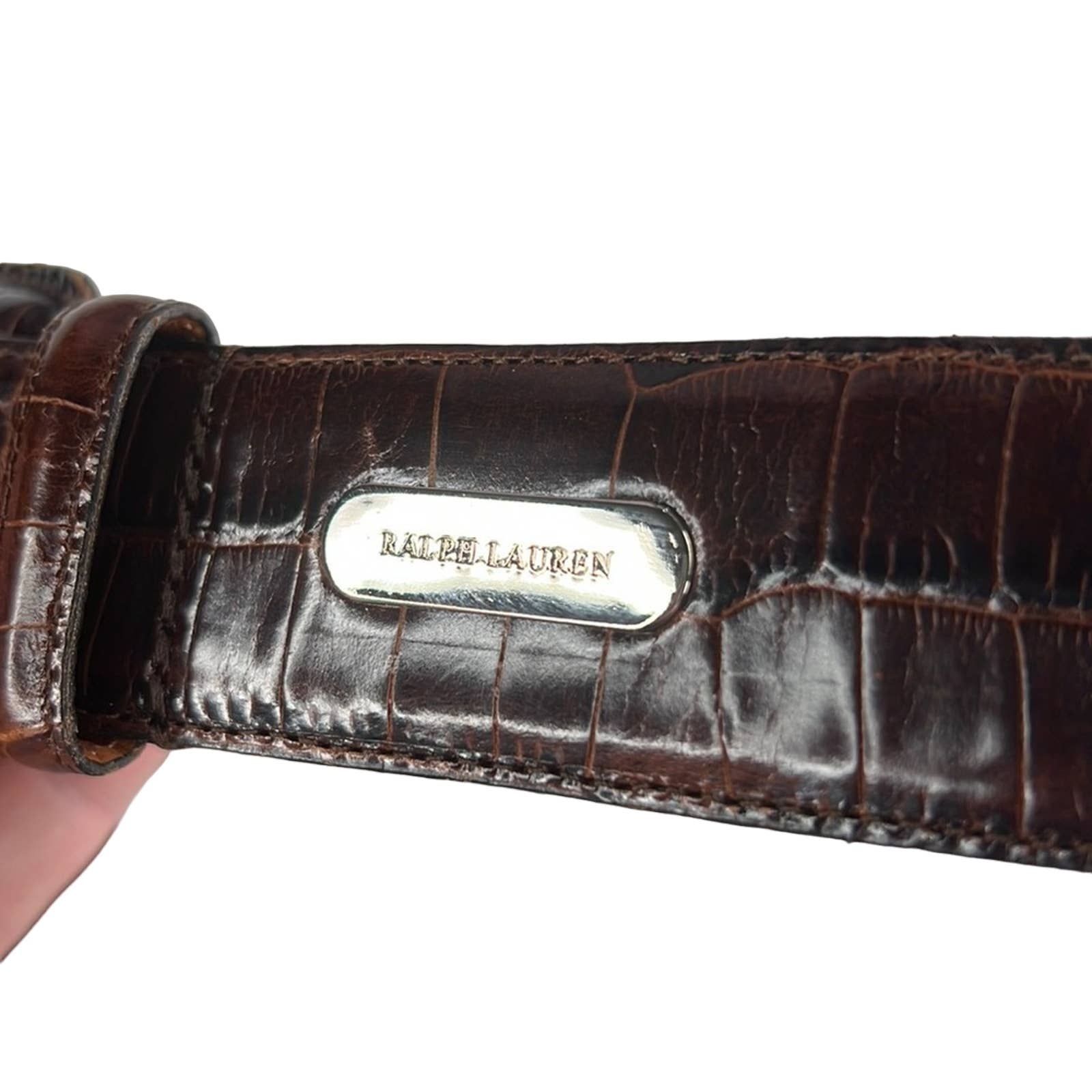Ralph Lauren Brown Leather Croc Reptile Embossed Belt Vintage 1990s Size Medium