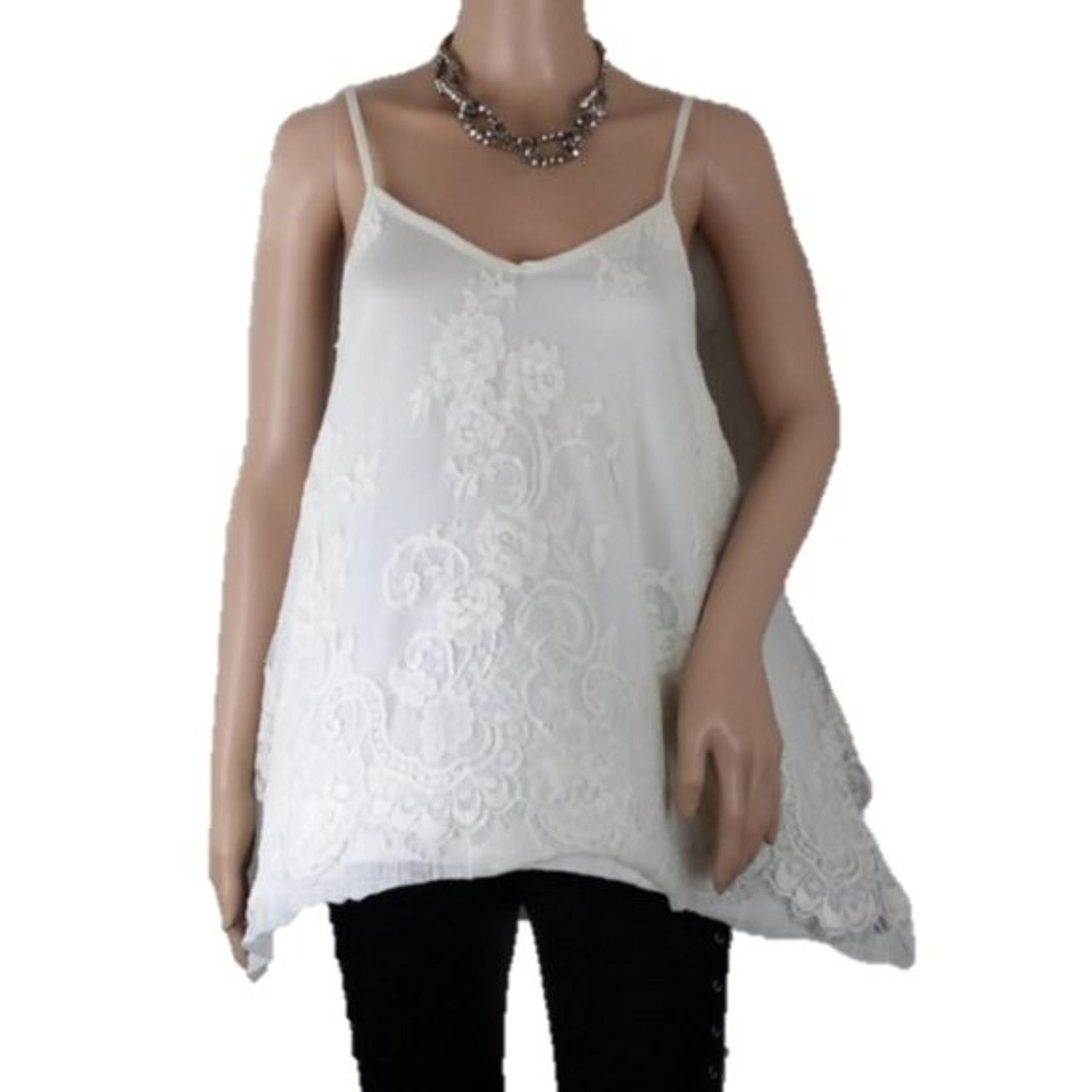 Alya White Floral Lace Tank Top