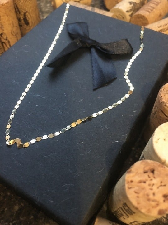 Ladies 14k Solid Yellow Gold 18 Inch Oval Shiny Mirror Necklace, Glitter Chain,