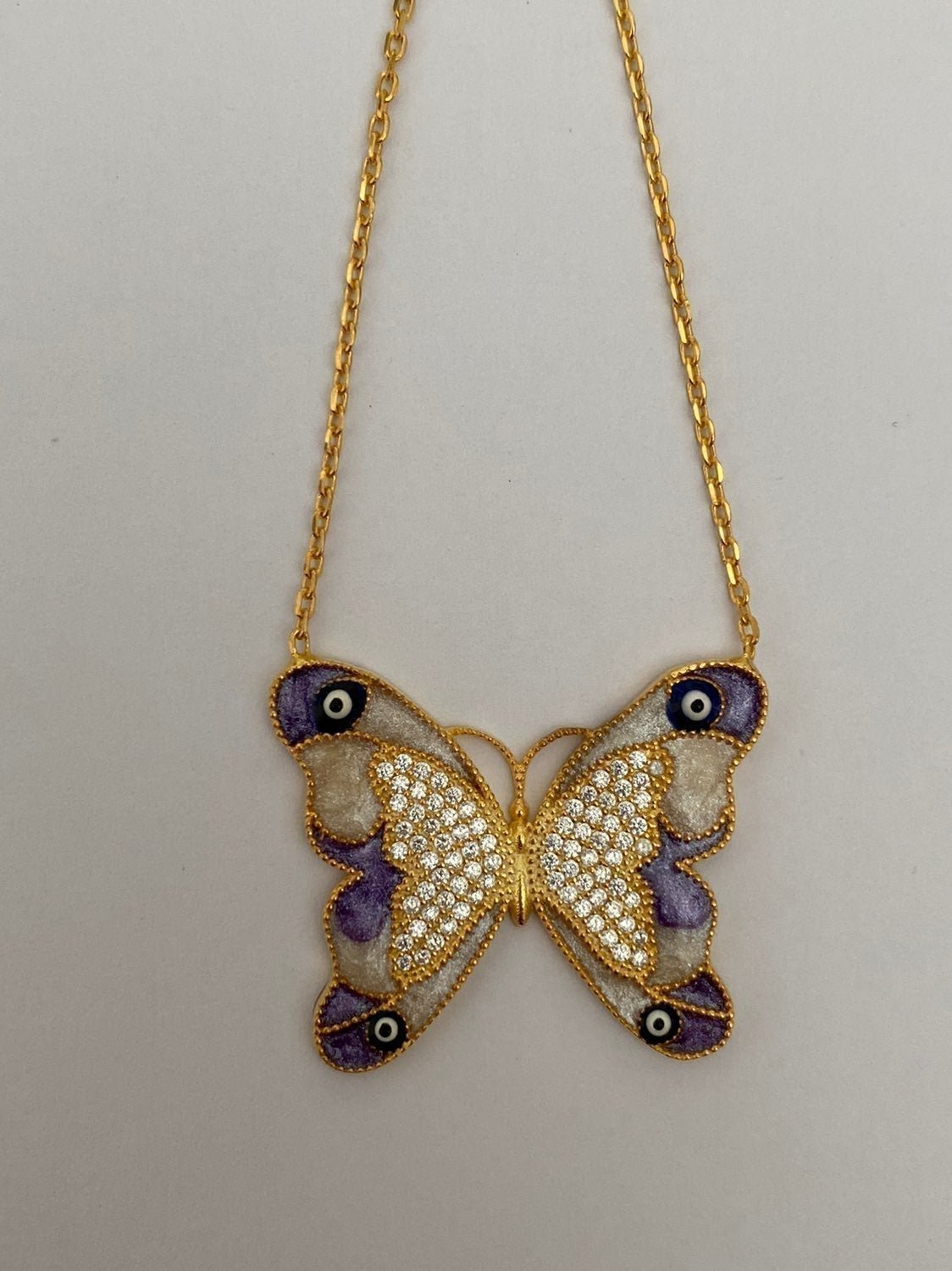 Butterfly evil eye 925 silver necklace