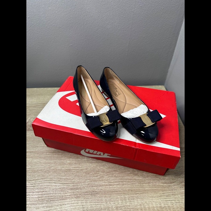 Salvator Ferragamo Flats 5 B Womens Varina Navy Blue 1cm Boot Slip On