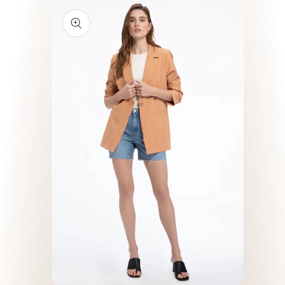 Sanctuary Bryce Woven Blazer Camel Tan Stretch Business Casual Medium