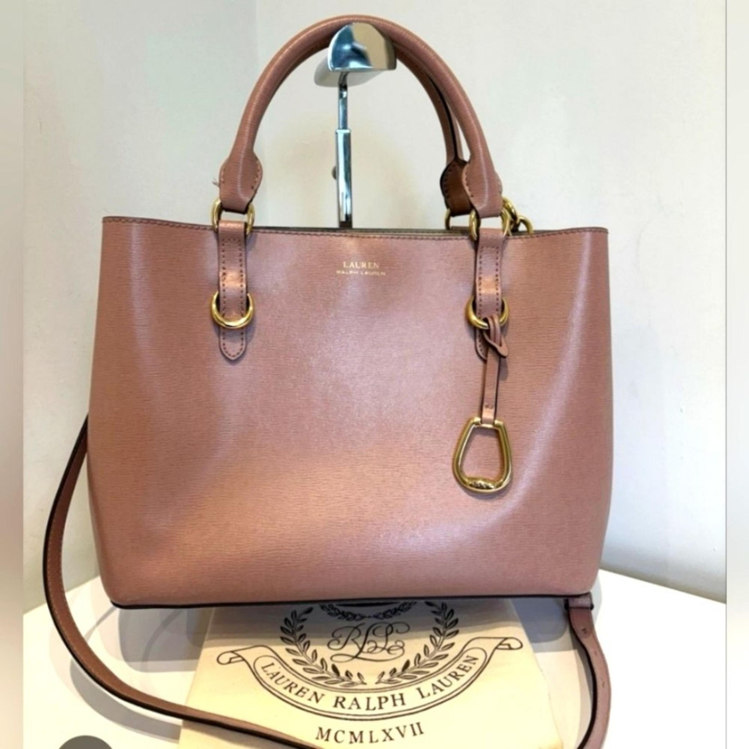 Ralph Lauren Designer Rose Gold Bennington Marcy Leather Satchel Bag Purse