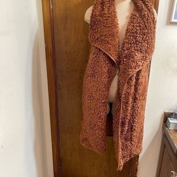 Onetheland Faux Fur Teddy Oversized Collar Longline Shaggy Sweater Vest Large