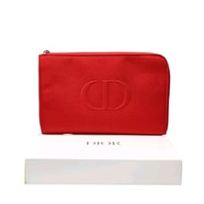 Dior Red Canva Pouch Silver Logo Zip NIB