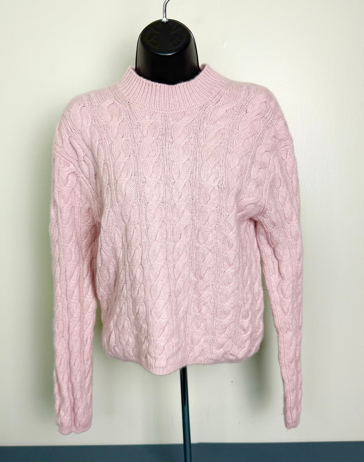 Vince Soft Pink Wool Cashmere Blend Cable Knit Pullover Sweater Mock Neck Small