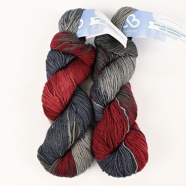 Cloudborn Highland Superwash Sock Twist Handpaints Yarn 2 Skeins Downtown Days