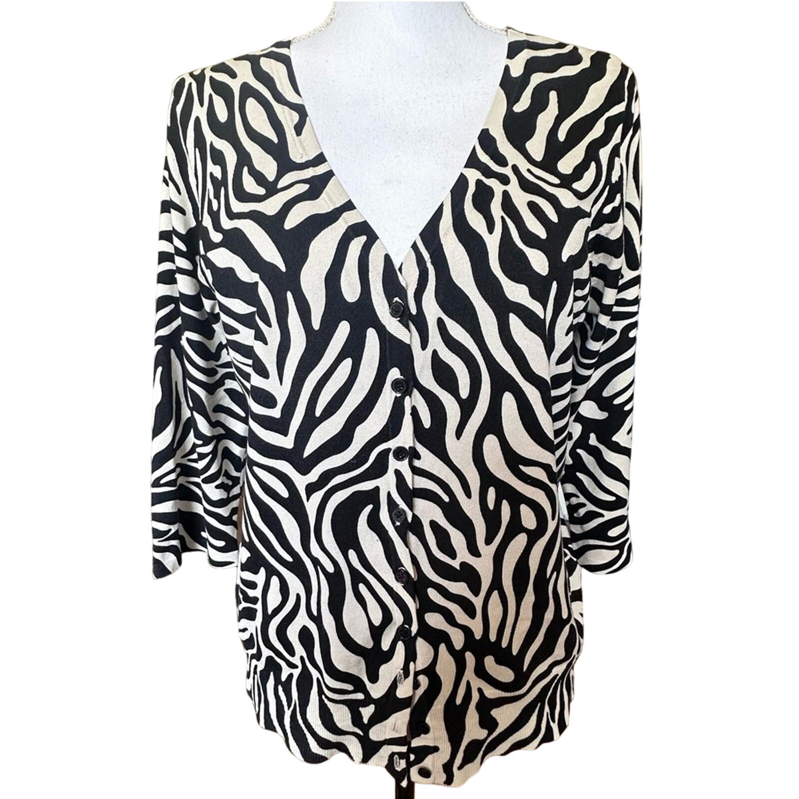 Josephine Chaus sz M 50% Silk Leopard Print Animal Knit Cardigan Sweater - EUC