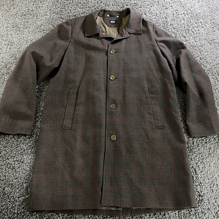 Jack Spade Warren Street Wool Car Coat Mens Size XL Brown Burgundy Plaid Jacket