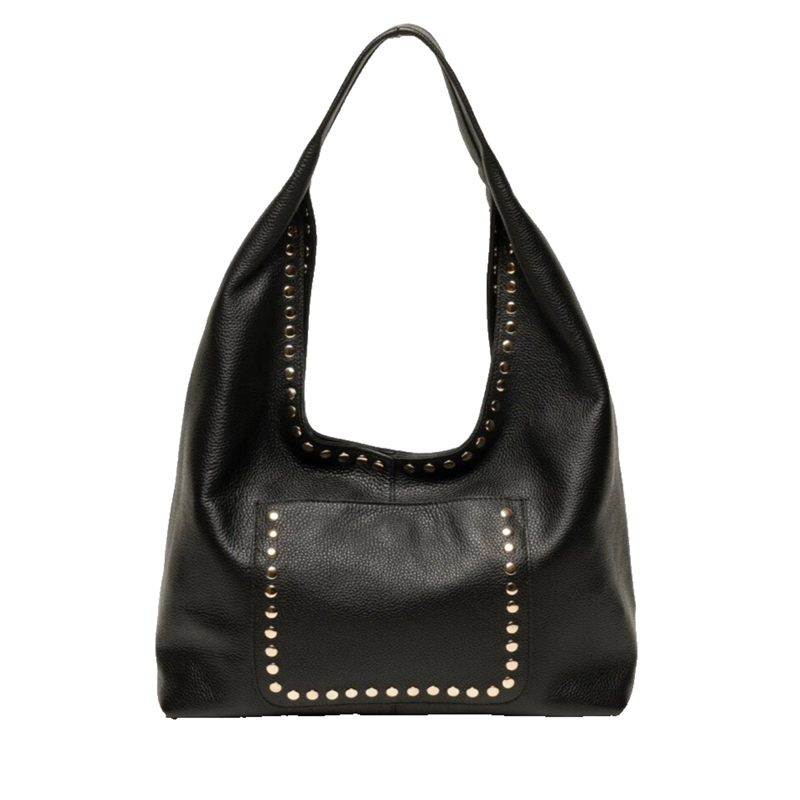 LAGGO- Mara Black Soft Pebble Leather Hobo With Gold Studs