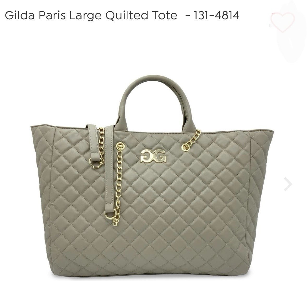 Gilda Paris Large Taupe Padded Tote/Shoulder Bag Faux Leather NWT MSRP: 199