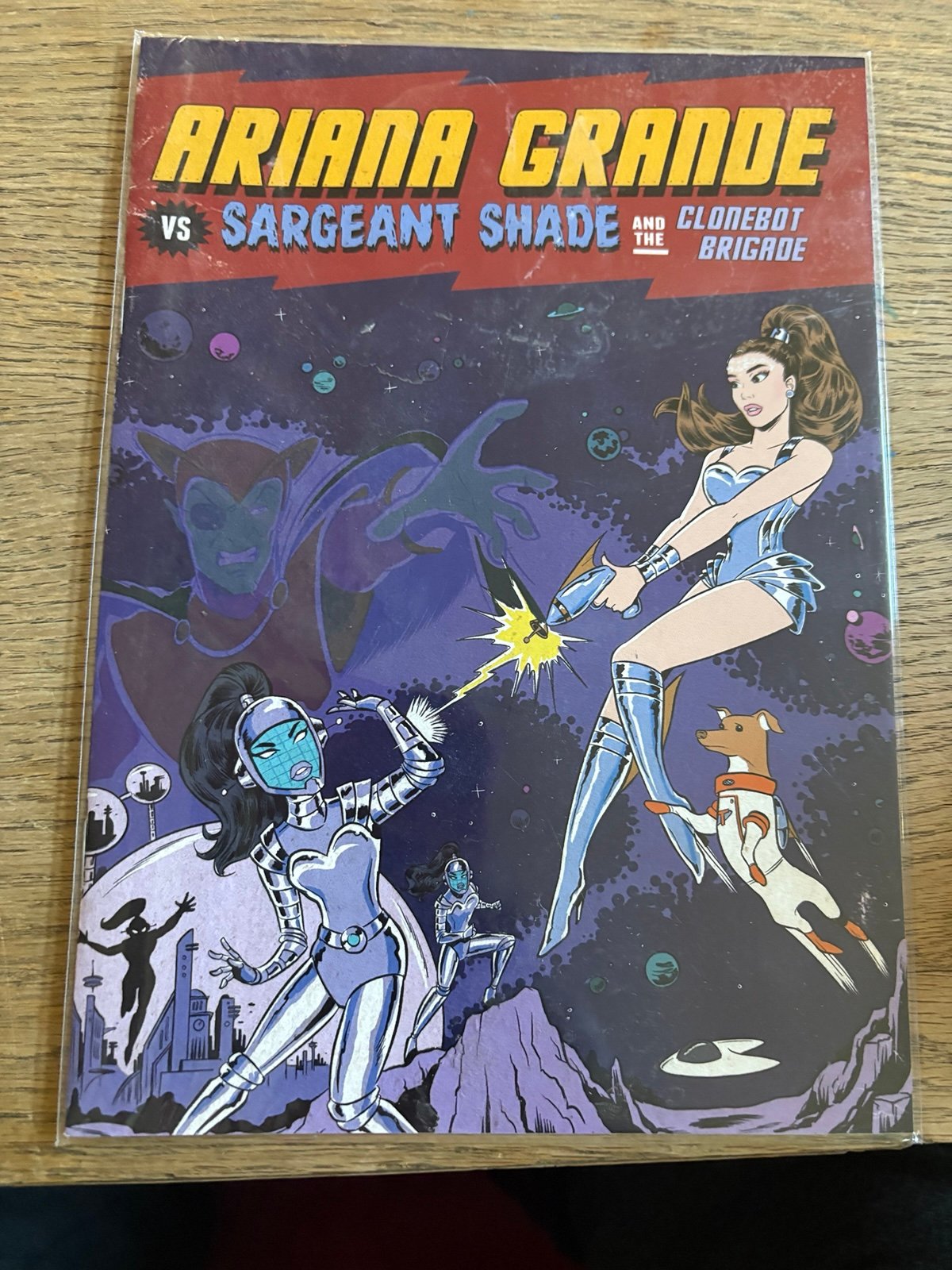 Ariana Grande vs Sargent Shade and the Clonebot Brigade comic book.