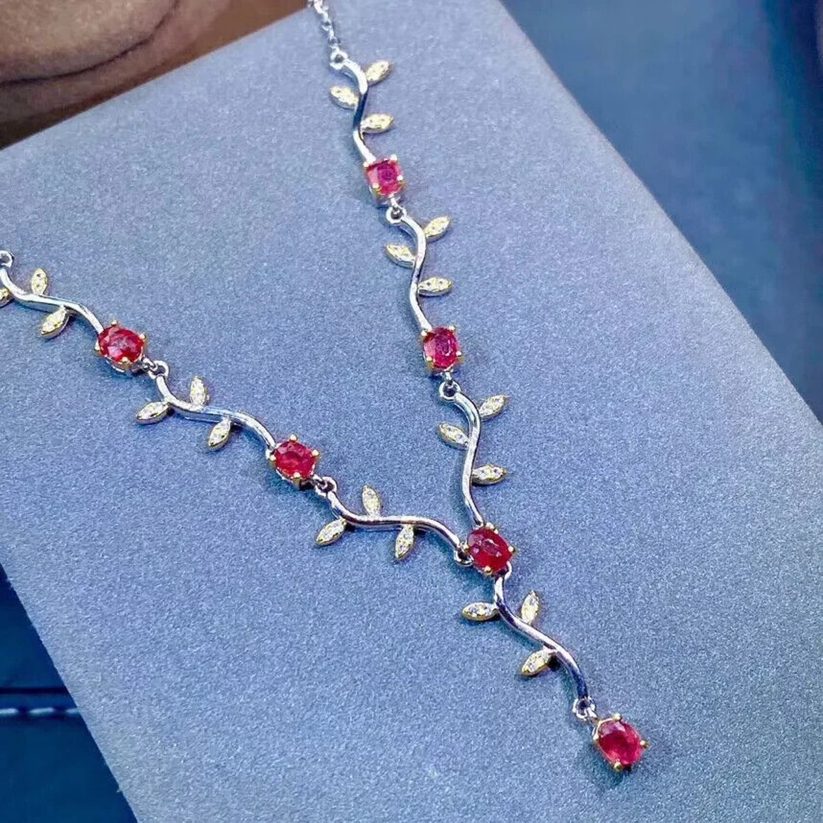 Ruby Necklace, Dainty Ruby Necklace 925 Sterling Silver, Genuine Ruby Necklace