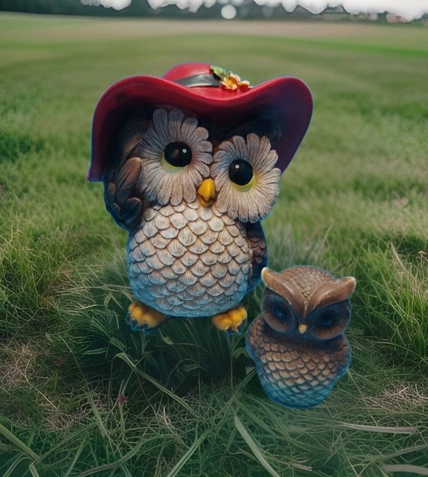 2 Garden Red Hat Owl Statue Figurine Lawn Decorative Decor Sculpture 8 4