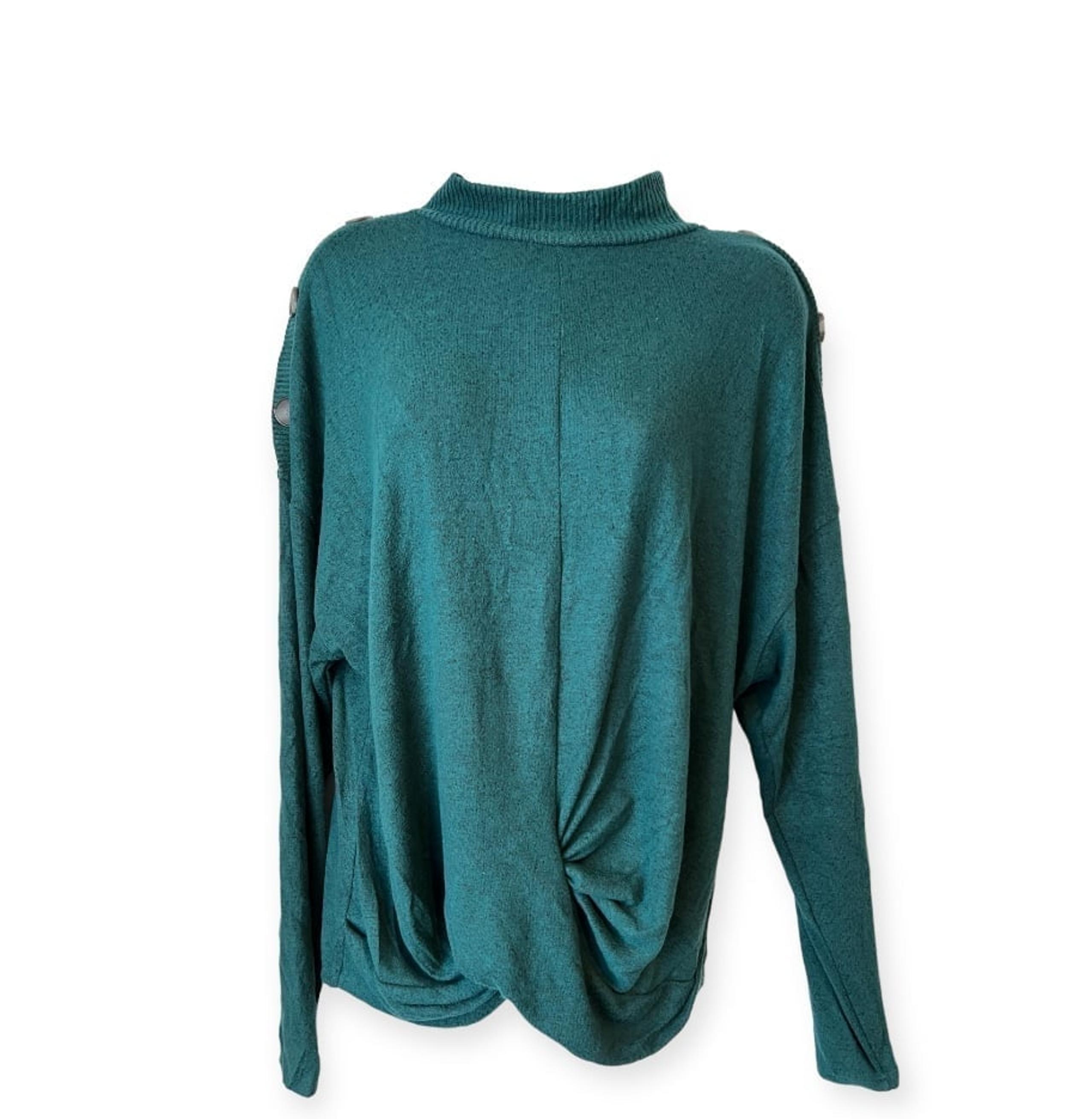 BCX Juniors Size XL   hunter Green Boat Neck Twist Hem Sweater New With Tags