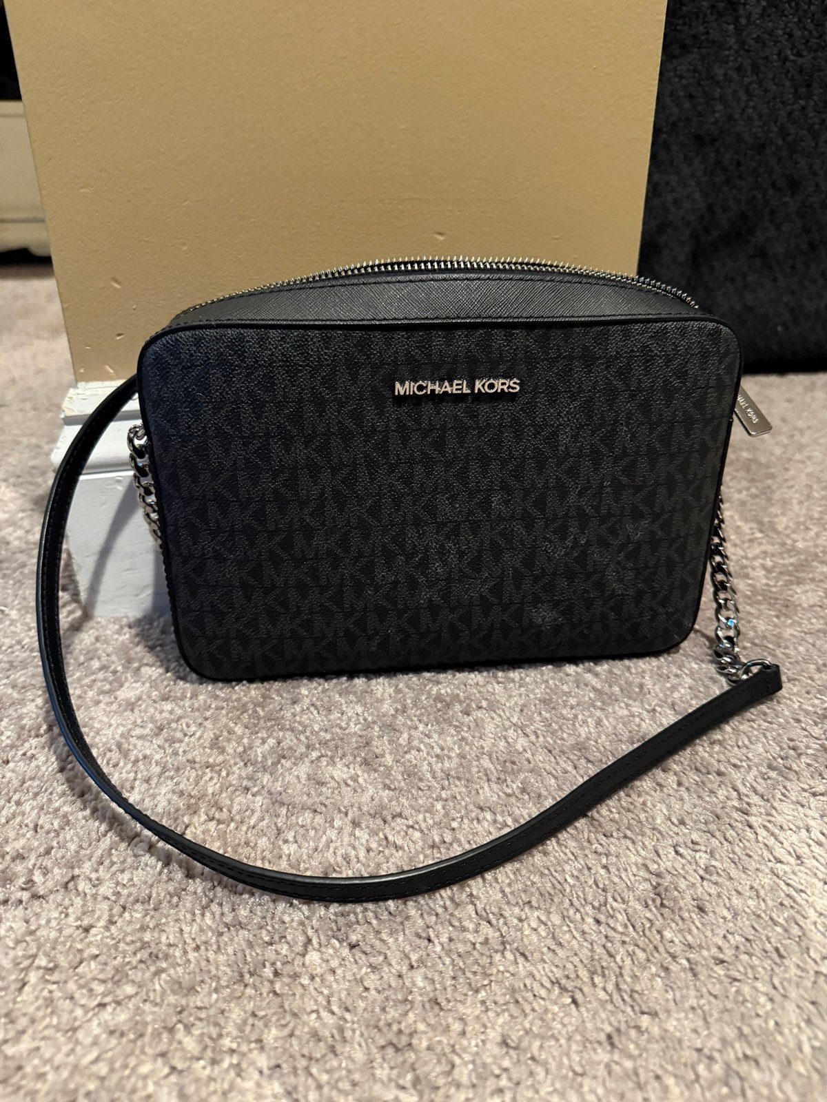 MK Jet Set LG EW Saffiano Crossbody Bag LOGO BLK, Used, See Pics!
