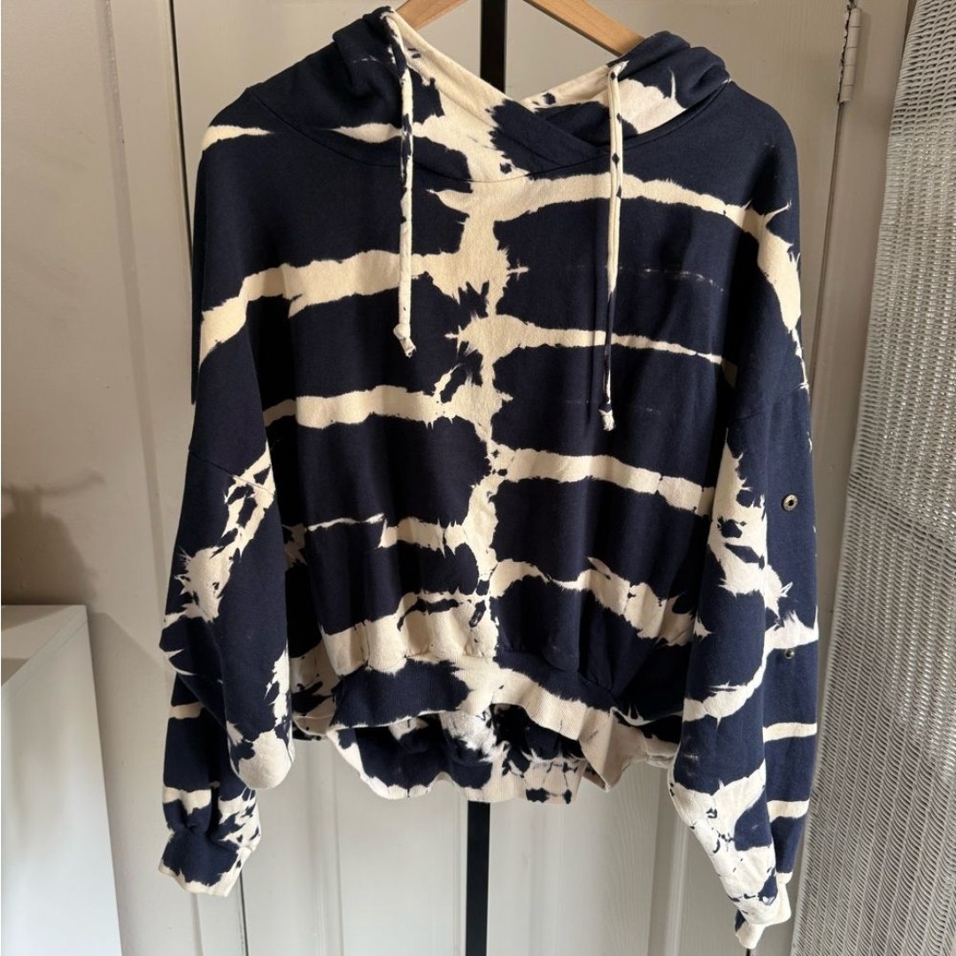 Young Fabulous & Broke Raissa Tie Dye Hoodie Sweatshirt Navy Black & White S M/L