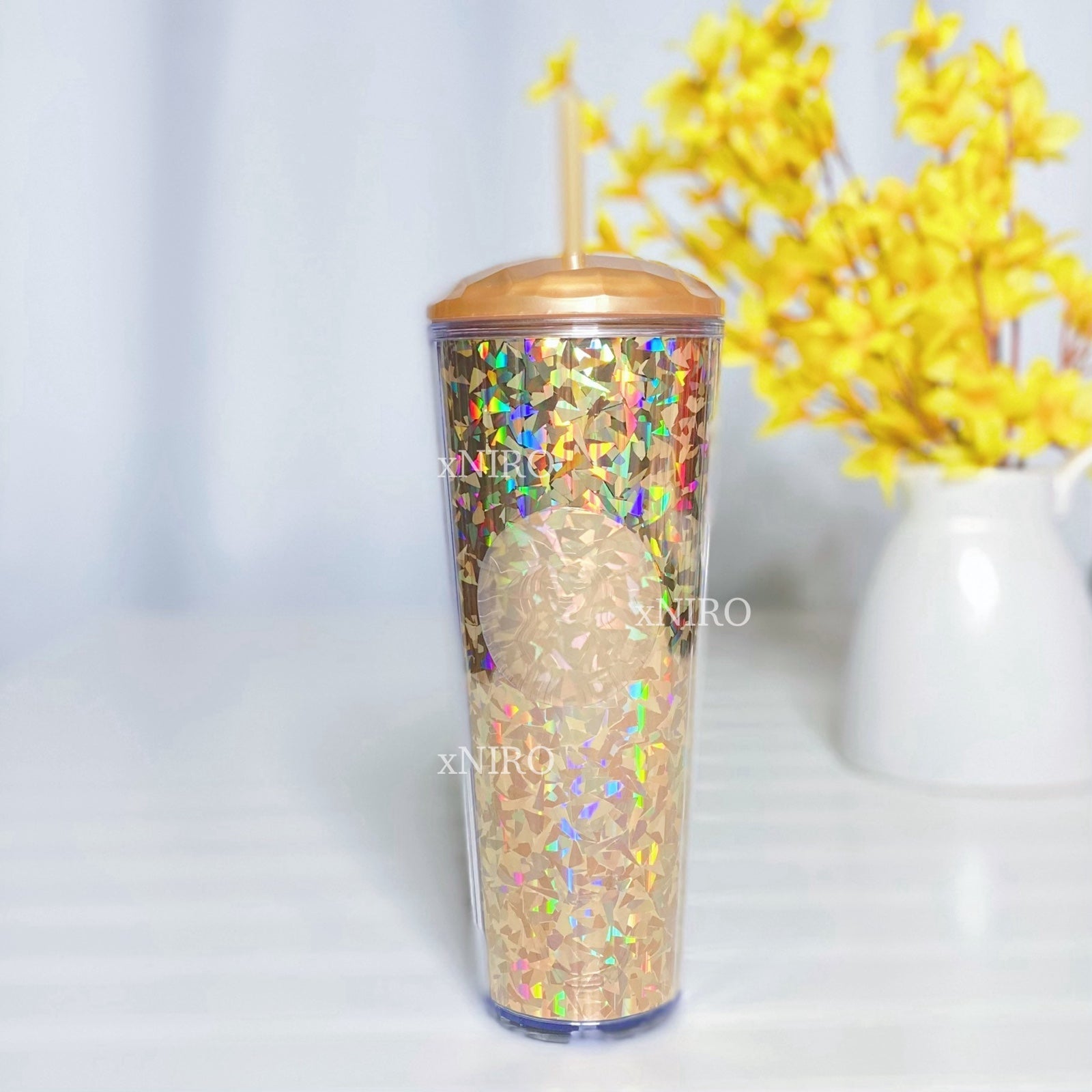 Starbucks Korea Gold Kaleidoscope Iridescent Confetti 24oz Tumbler