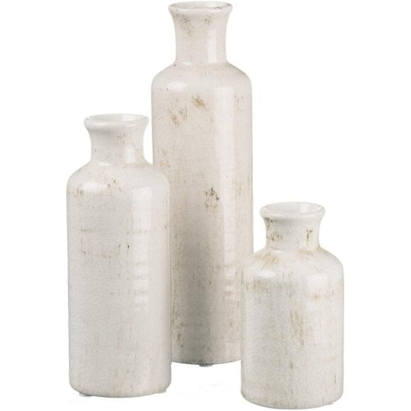 New White Ceramic Vase Set, Farmhouse Home Decor for Kitchen, Home or Room