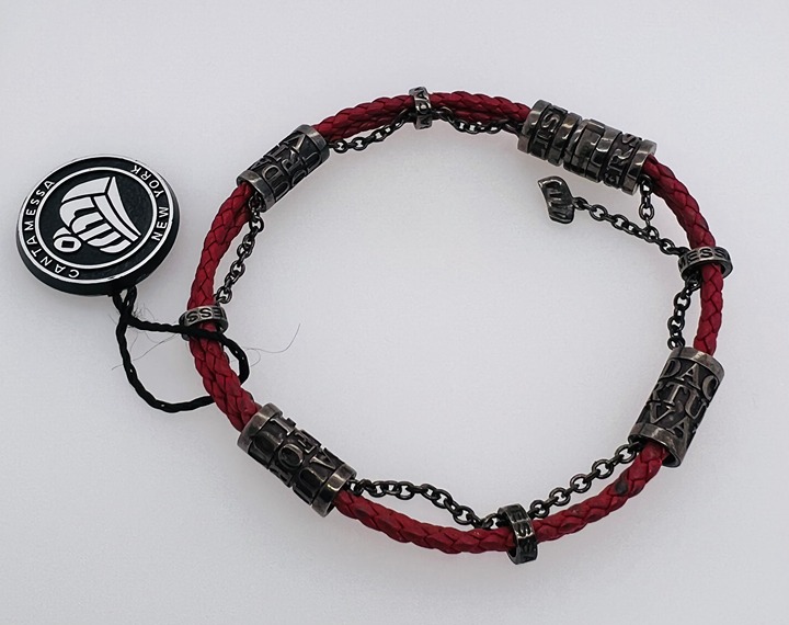 Cantamessa Red New York Sterling Silver 925 Leather Men's Bracelet