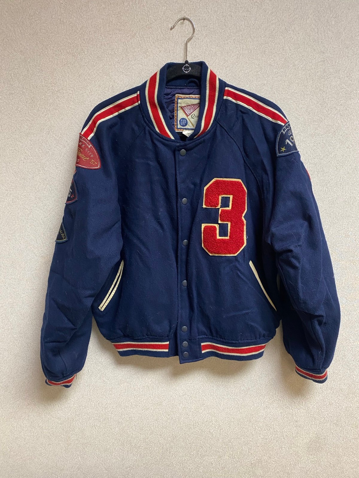 Vintage GAP Varsity Wool And Leather Jacket With Patches